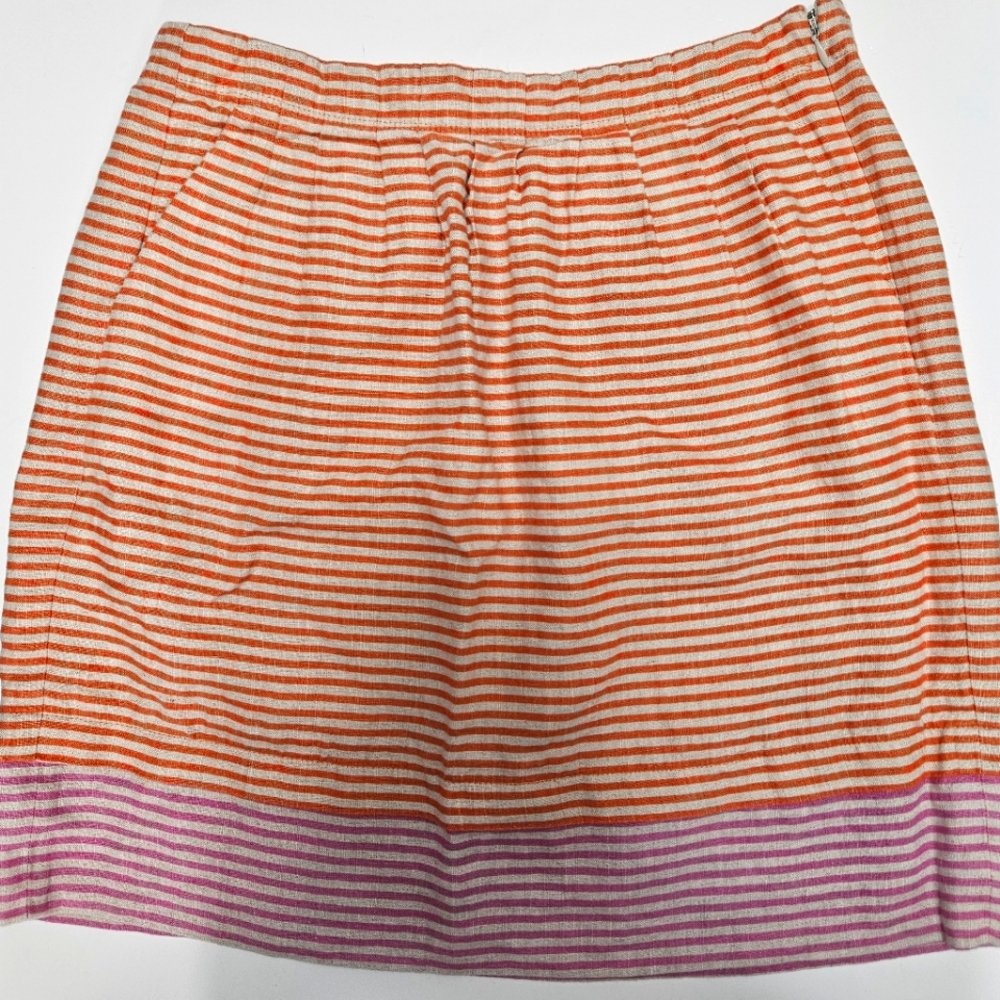 Loft NWOT size 4 linen stripe coral pink a line tiered spring summer Boho Skirt